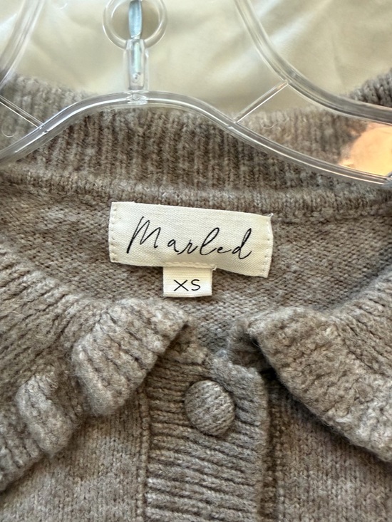 Marled Ruffle-Collar Button-Front Cardigan - XS, Taupe - NWOT - Picture 2 of 2